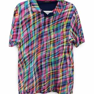 Bugatchi Men’s Large Multicolor Plaid Polo 100% Cotton